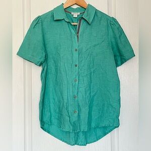 Sundance 100% Linen Mint Green Button Down Top XS Boho Coastal Grandma Eclectic